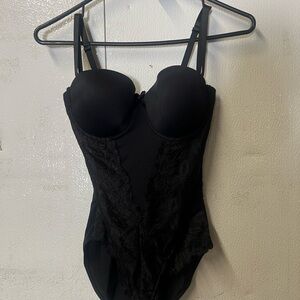 Black Lace-Detail Bustier Bodysuit (#16)